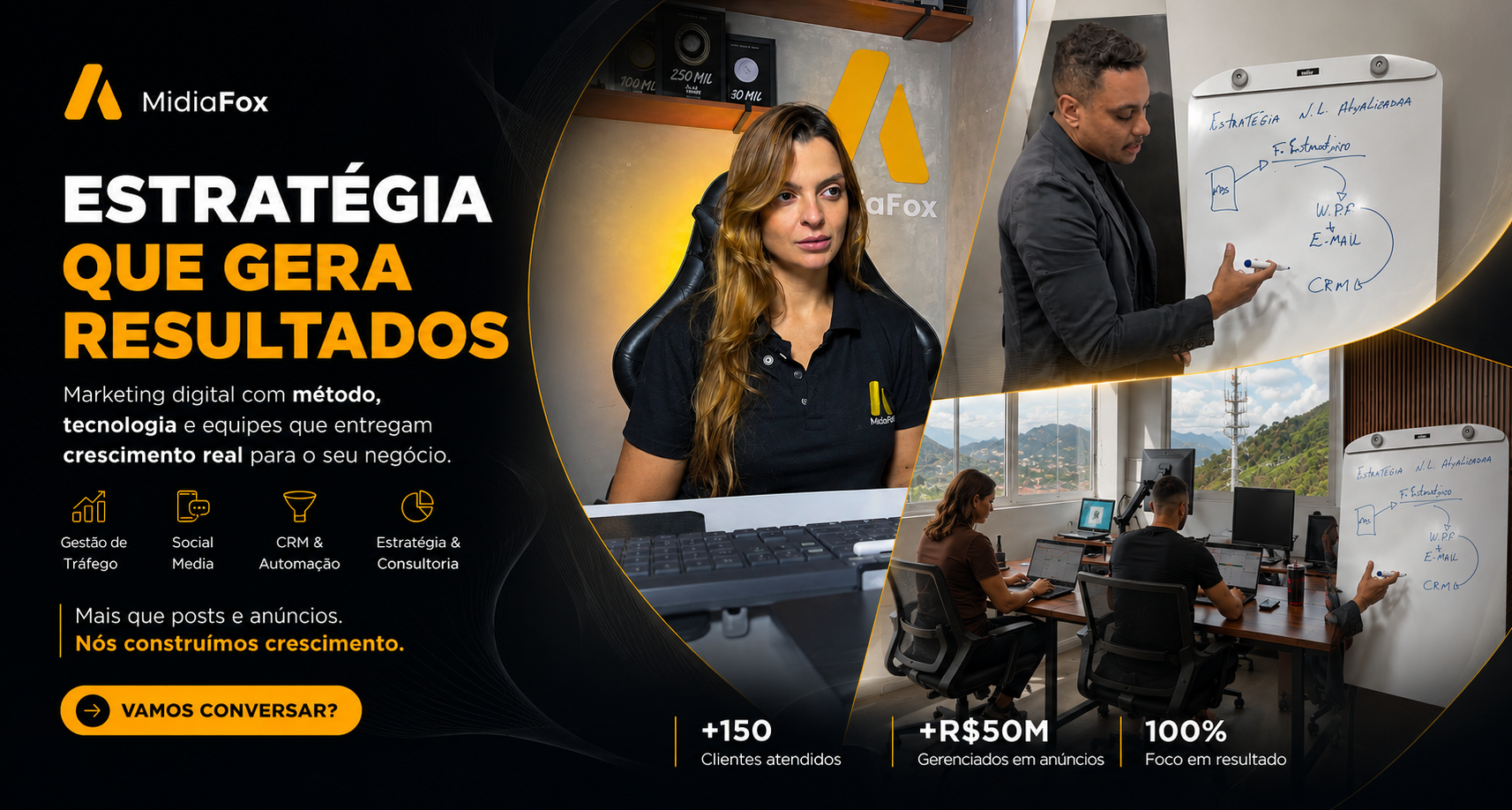 Banner institucional Midiafox — Estratégia que gera resultados